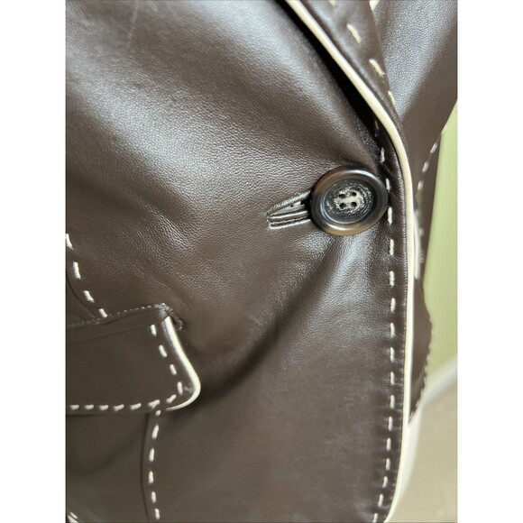 Wilsons Leather Blazer Jacket Brown Retro Piping Whipstitch Structured S Vintage - Picture 4 of 16